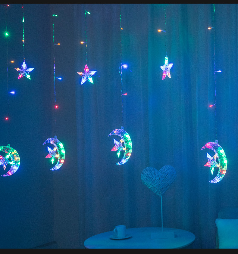 Festive Decoration Remote Control Led Moon Holding Star Curtain Lights display picture 3