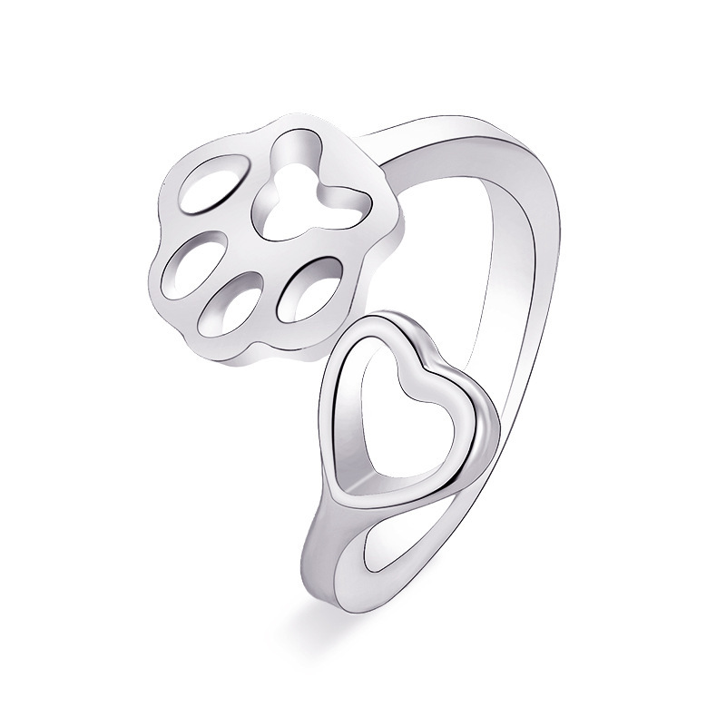 304 Stainless Steel Gold Plated Simple Style Hollow Out Paw Print Heart Shape Open Ring display picture 1
