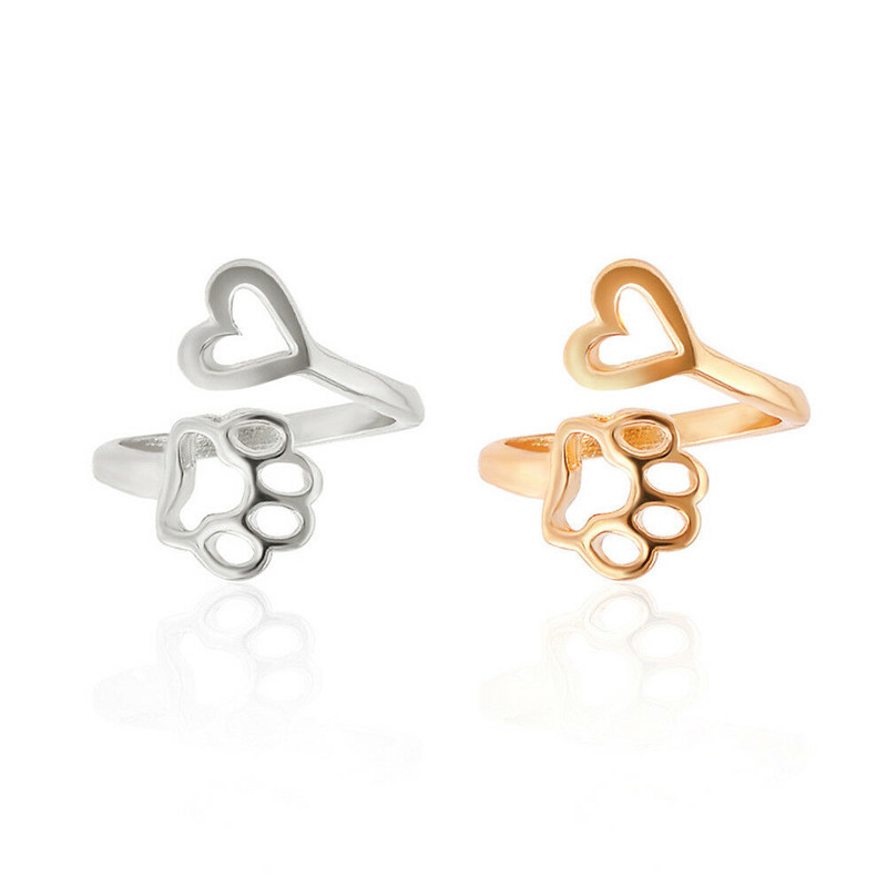 304 Stainless Steel Gold Plated Simple Style Hollow Out Paw Print Heart Shape Open Ring display picture 2