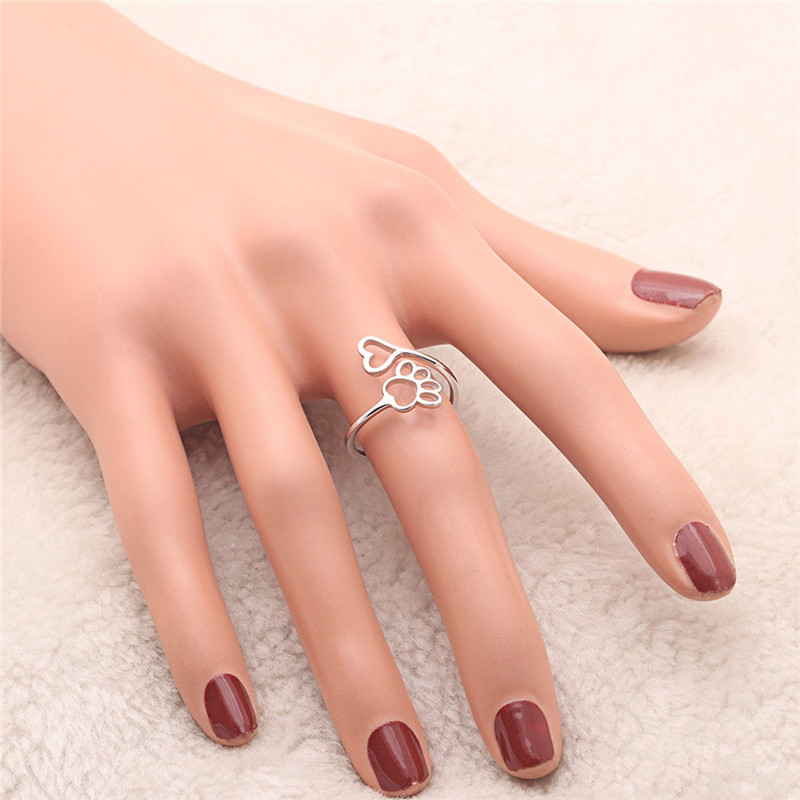 304 Stainless Steel Gold Plated Simple Style Hollow Out Paw Print Heart Shape Open Ring display picture 8