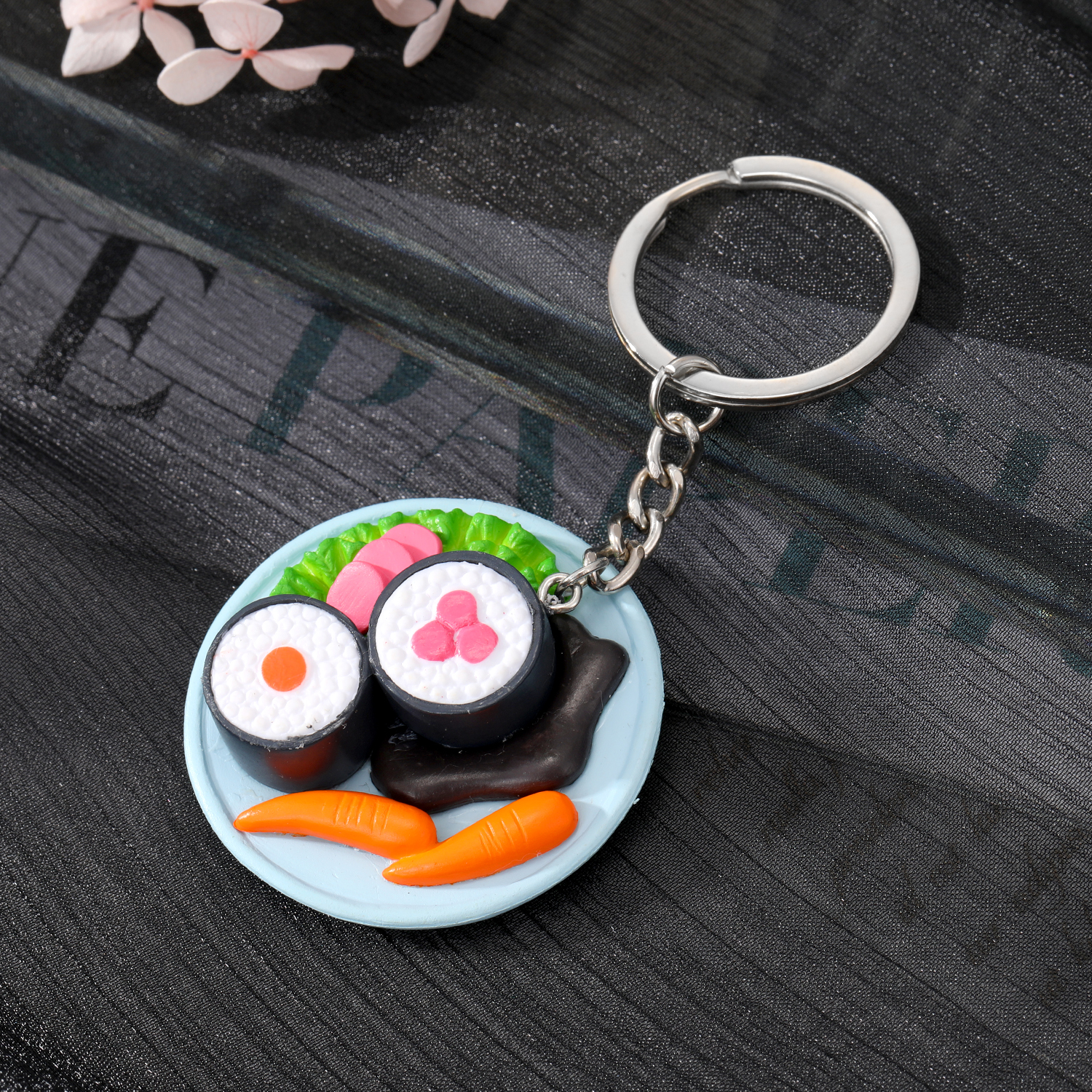 New Creative Food Hamburger Sushi Salmon Resin Keychain Bag Pendant display picture 4