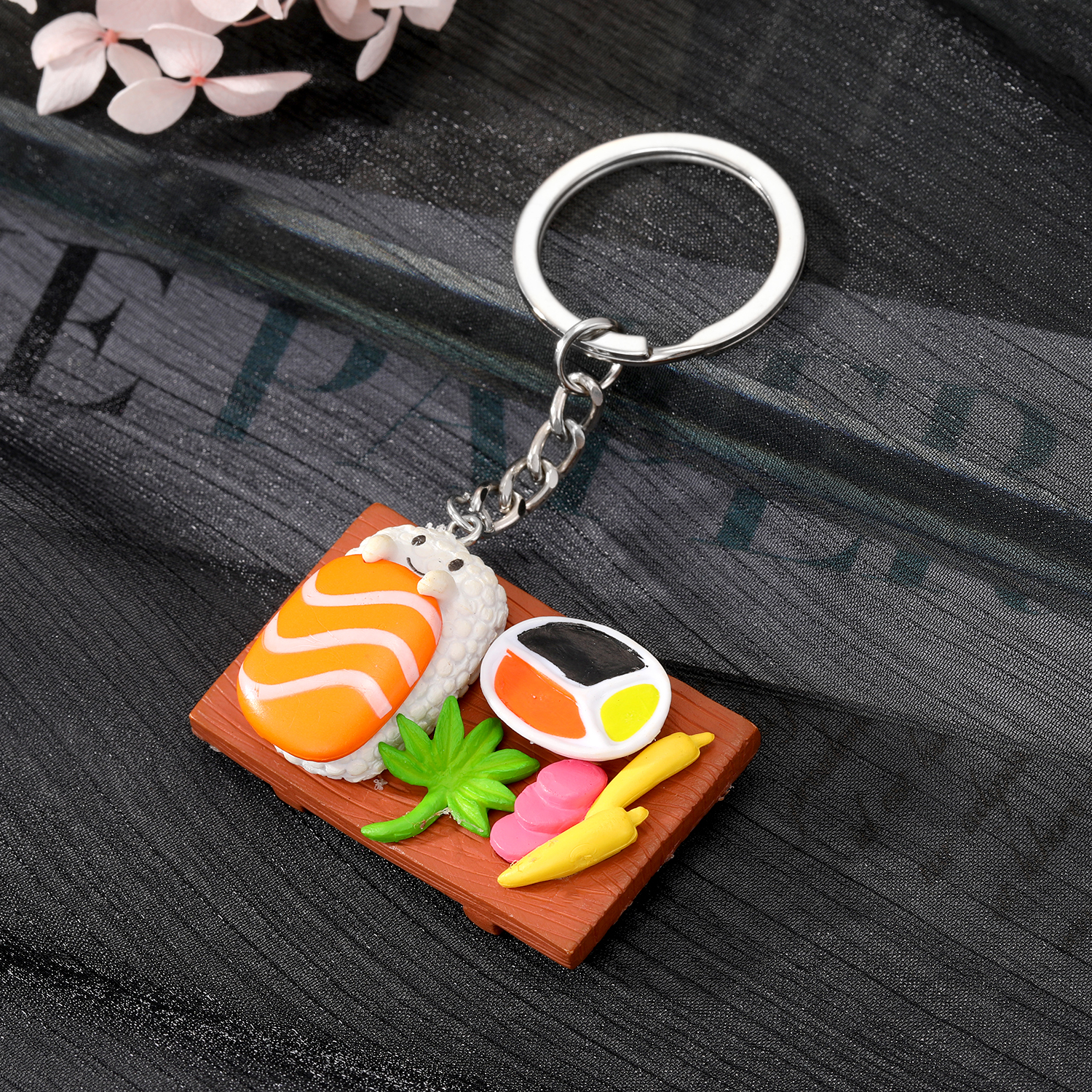 New Creative Food Hamburger Sushi Salmon Resin Keychain Bag Pendant display picture 7
