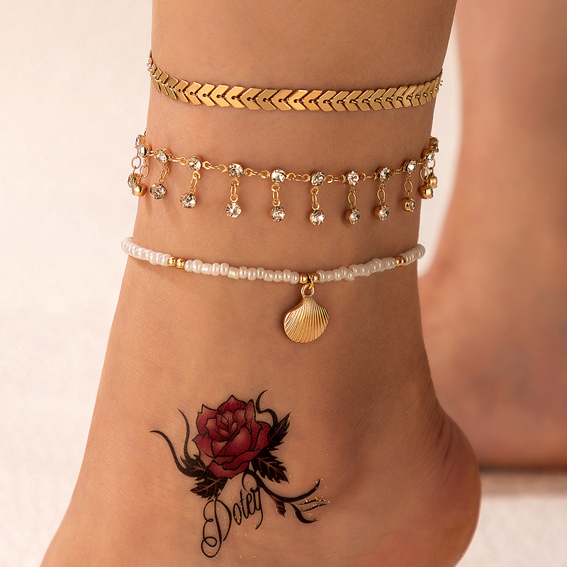 Ethnic Style Geometric Shell Alloy Inlay Rhinestone Anklet 1 Set display picture 2