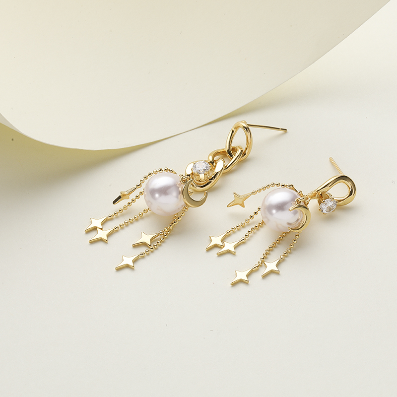 Luxuriös Quaste Kupfer Tropfenohrringe Überzug Künstliche Perle Kupfer Ohrringe display picture 1
