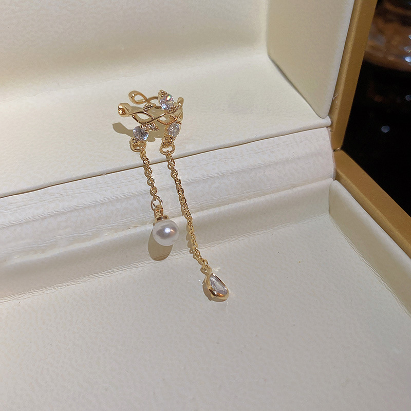 Sweet Geometric Artificial Pearl Copper Ear Clips Tassel Zircon Copper Earrings 1 Piece display picture 5