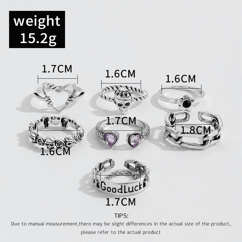 Hip-hop Heart Shape Rose Skull Alloy Inlay Rhinestone Rings display picture 2