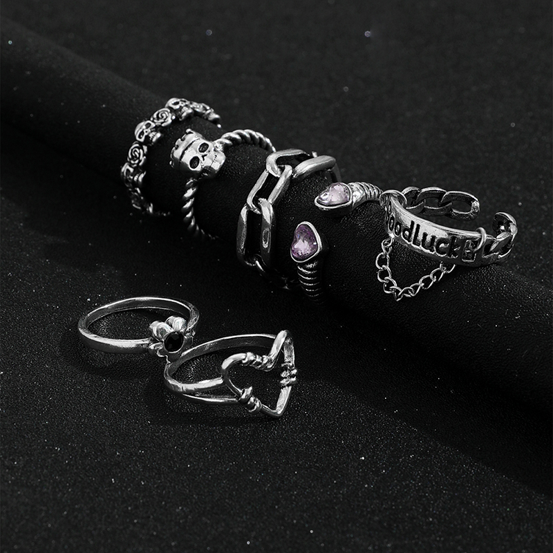 Hip-hop Heart Shape Rose Skull Alloy Inlay Rhinestone Rings display picture 4