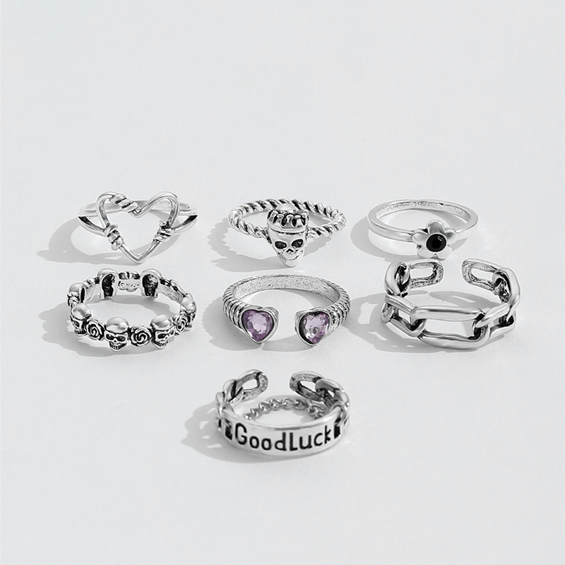 Hip-hop Heart Shape Rose Skull Alloy Inlay Rhinestone Rings display picture 3