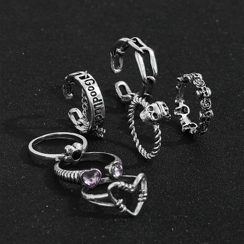 Hip-hop Heart Shape Rose Skull Alloy Inlay Rhinestone Rings display picture 5