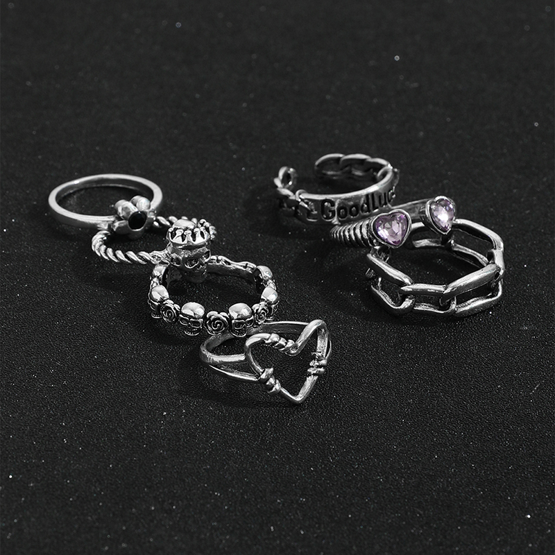 Hip-hop Heart Shape Rose Skull Alloy Inlay Rhinestone Rings display picture 8