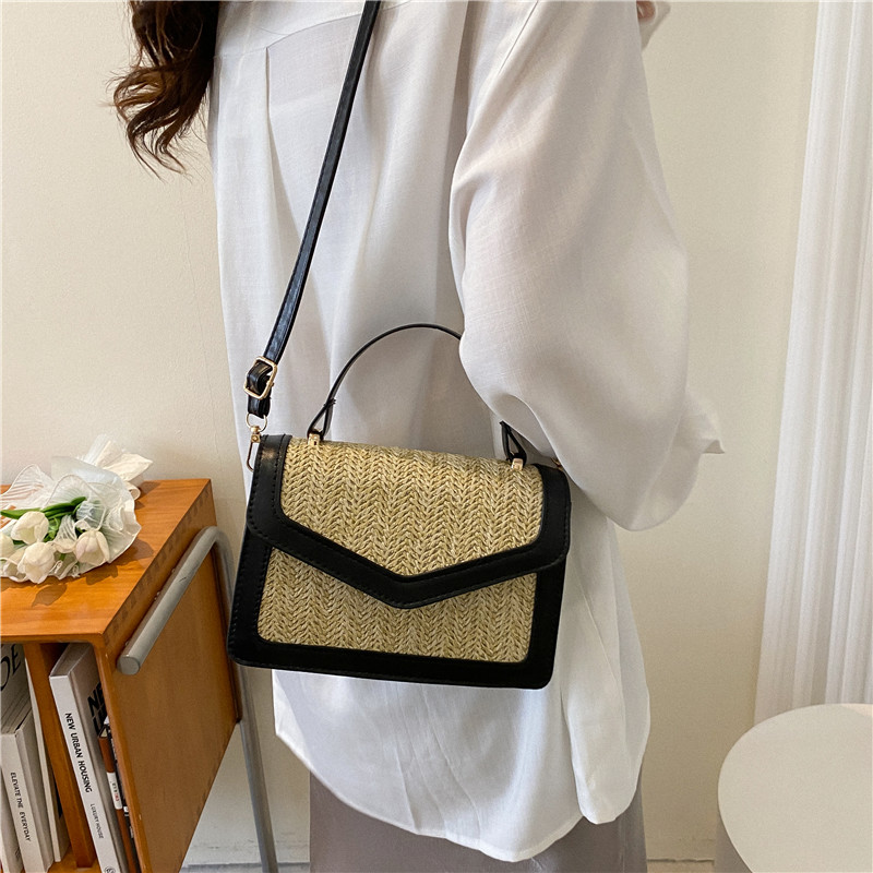 Beach Solid Color Square Flip Cover Straw Bag display picture 2