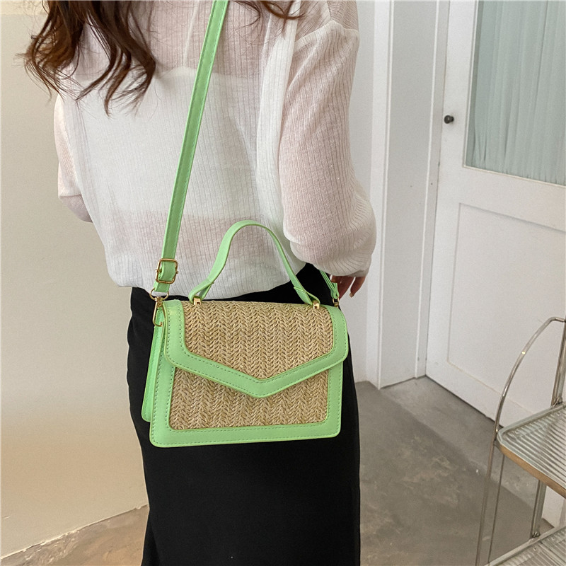 Beach Solid Color Square Flip Cover Straw Bag display picture 3