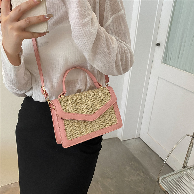 Beach Solid Color Square Flip Cover Straw Bag display picture 5