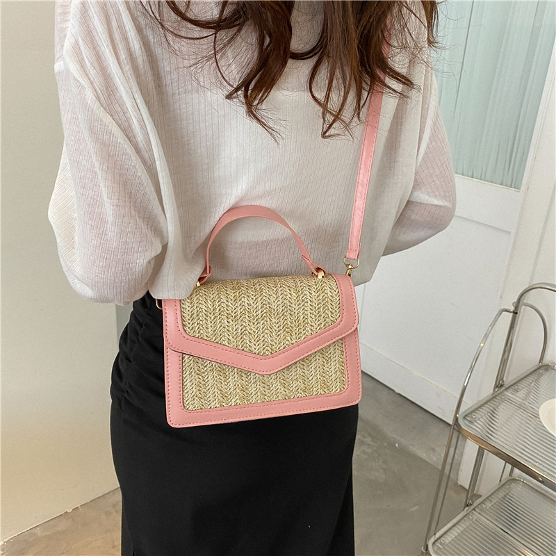 Beach Solid Color Square Flip Cover Straw Bag display picture 6