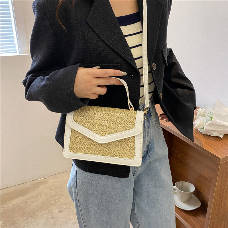 Beach Solid Color Square Flip Cover Straw Bag display picture 8