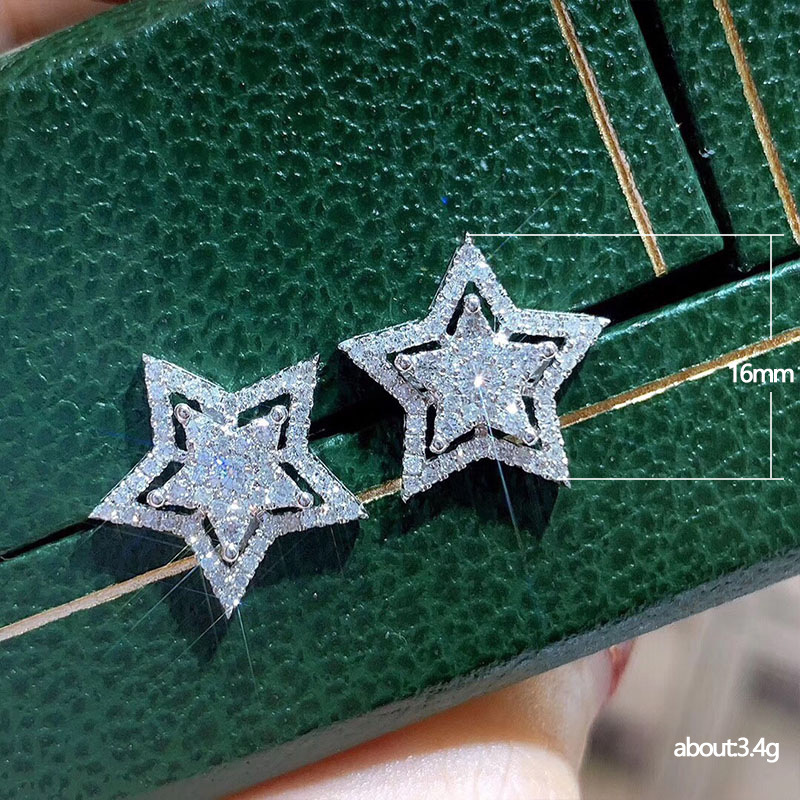 Simple Style Pentagram Copper Ear Studs Inlay Artificial Diamond Copper Earrings 1 Pair display picture 2