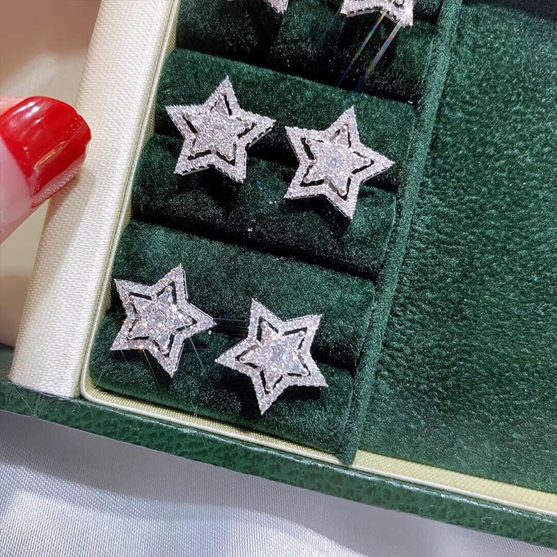 Simple Style Pentagram Copper Ear Studs Inlay Artificial Diamond Copper Earrings 1 Pair display picture 5