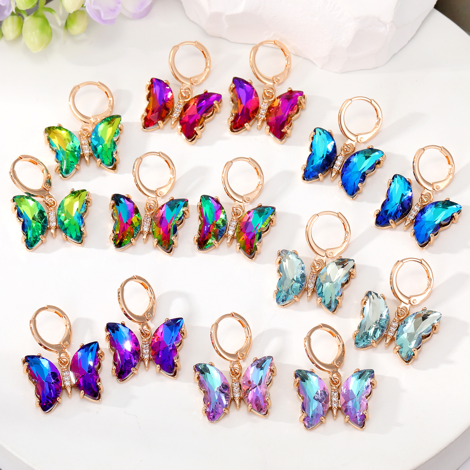 Wholesale Jewelry 1 Pair Simple Style Butterfly Alloy Artificial Crystal Drop Earrings display picture 1
