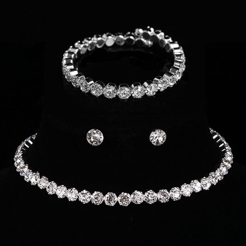 Simple Style Round Alloy Plating Inlay Artificial Crystal Women's Bracelets Earrings Necklace display picture 2