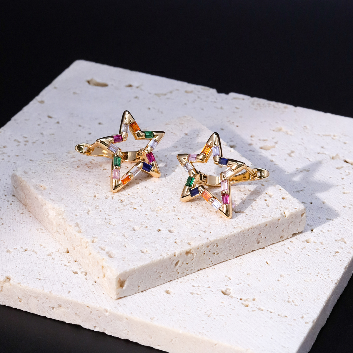 Fashion Pentagram Copper Drop Earrings Gold Plated Zircon Copper Earrings 1 Pair display picture 2