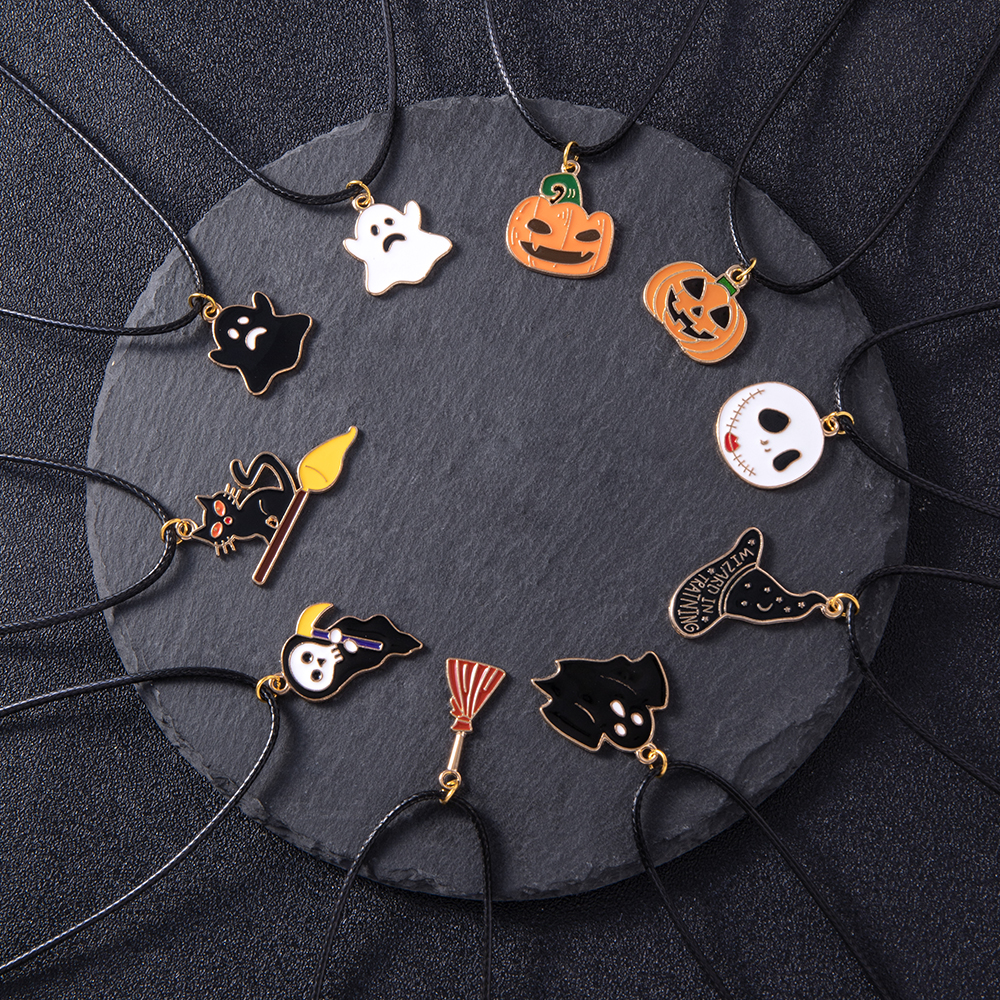 Funny Pumpkin Skull Alloy Enamel Pendant Necklace 10 Pieces display picture 1