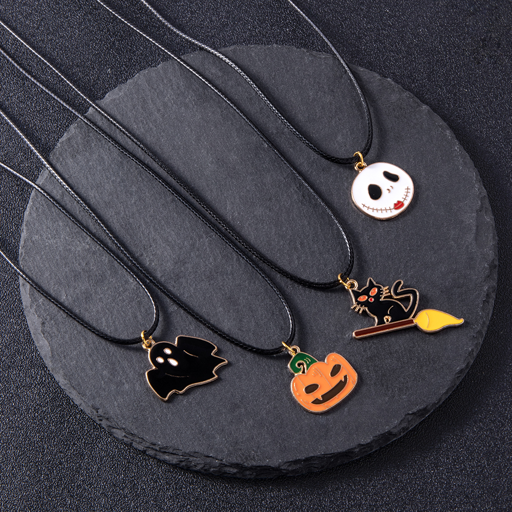 Funny Pumpkin Skull Alloy Enamel Pendant Necklace 10 Pieces display picture 2