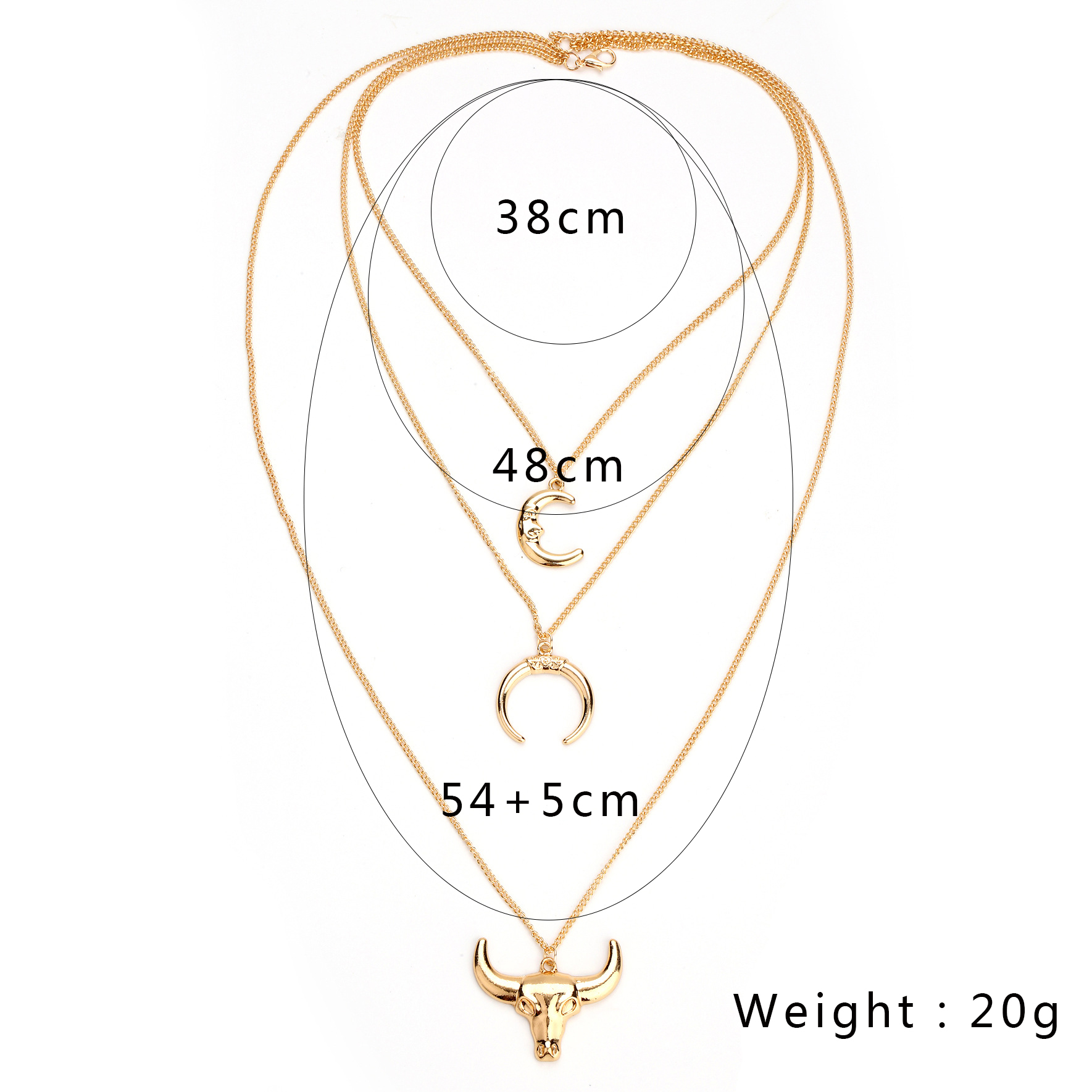 Cool Style Moon Cattle Alloy Plating Layered Necklaces 1 Piece display picture 1