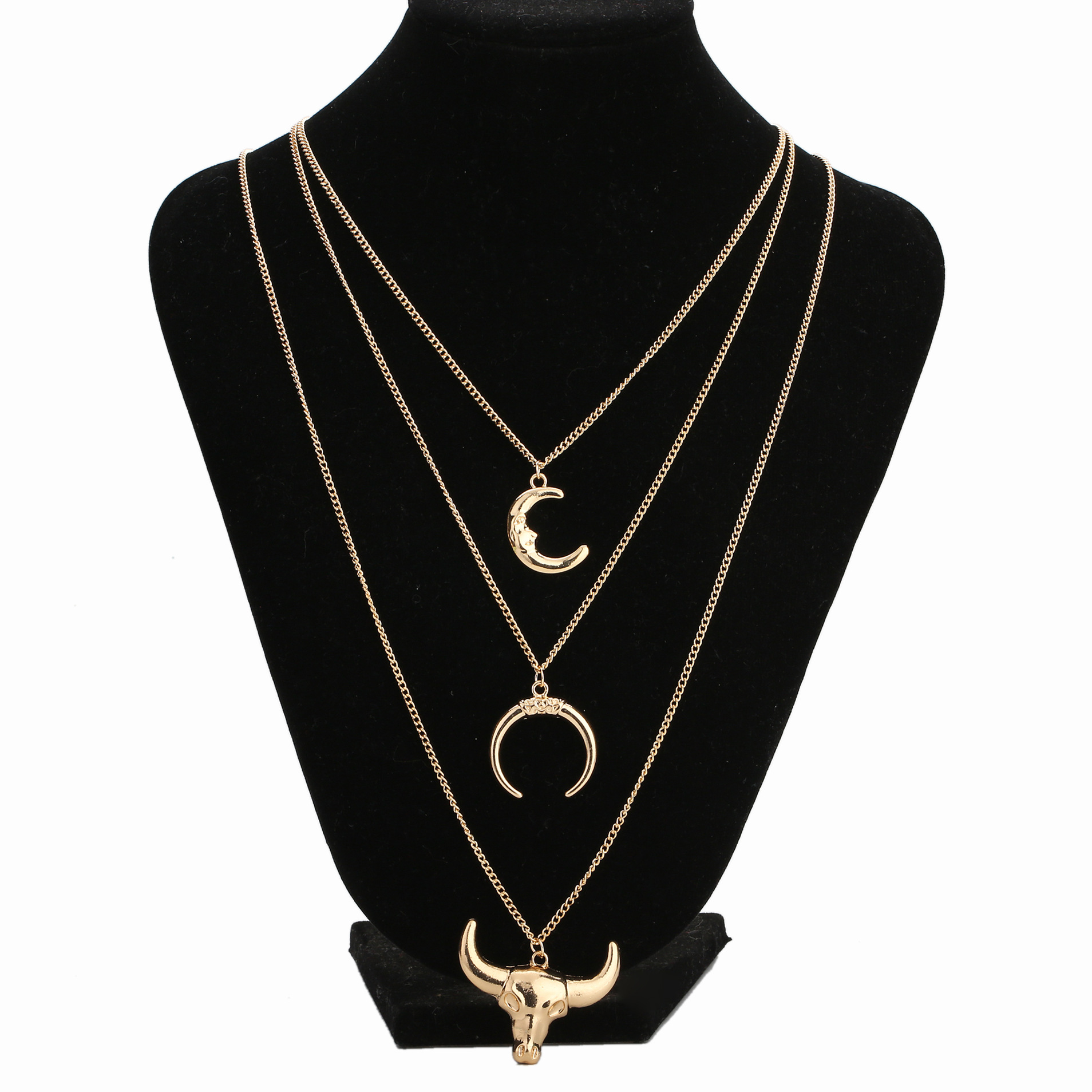 Cool Style Moon Cattle Alloy Plating Layered Necklaces 1 Piece display picture 7