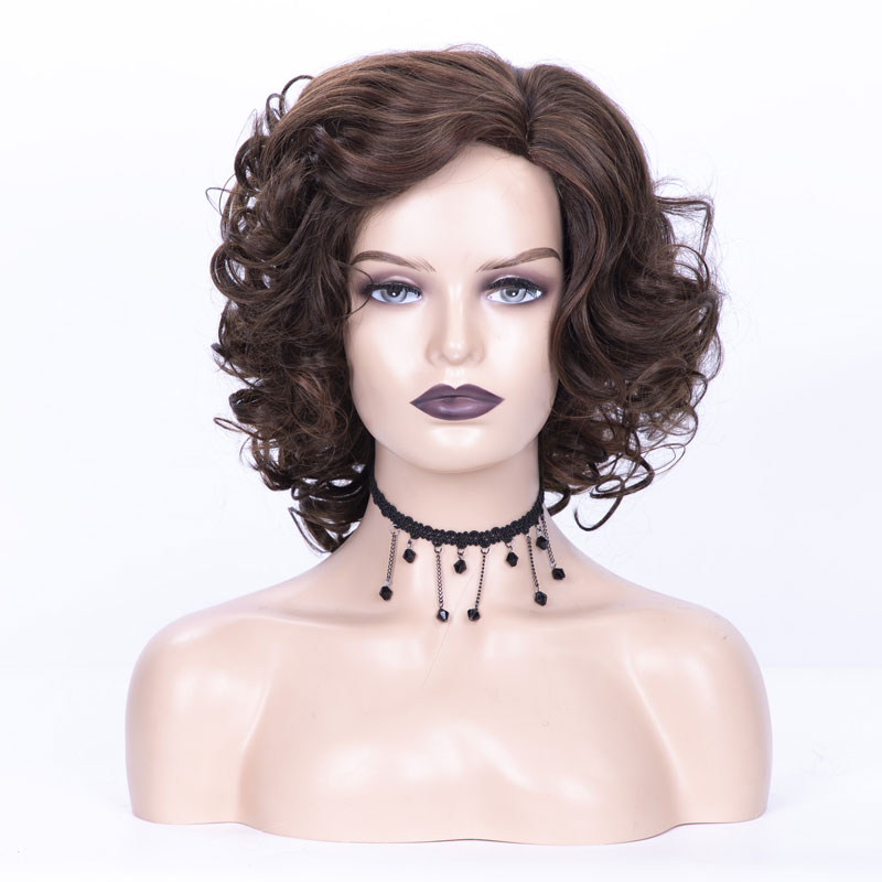 Women's Fashion Brown Party High Temperature Wire Side Points Short Curly Hair Wigs display picture 2