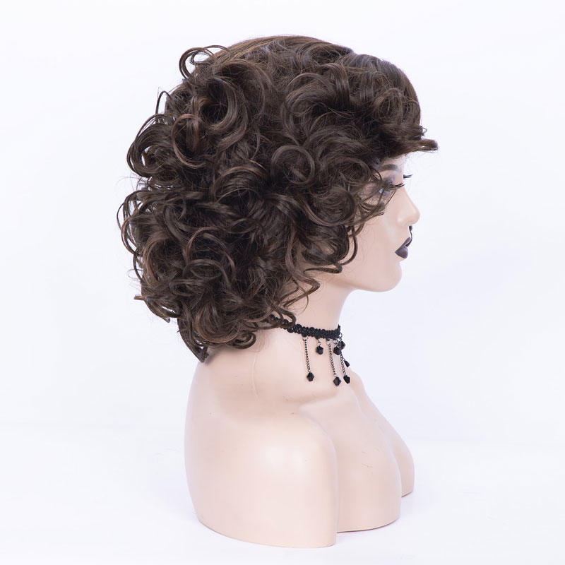 Women's Fashion Brown Party High Temperature Wire Side Points Short Curly Hair Wigs display picture 3