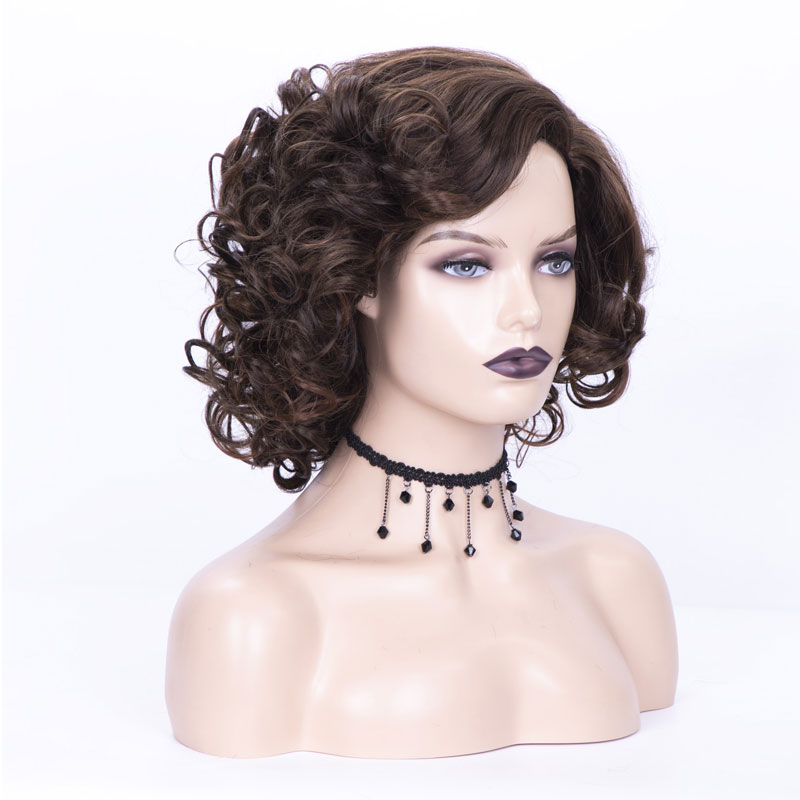 Women's Fashion Brown Party High Temperature Wire Side Points Short Curly Hair Wigs display picture 4