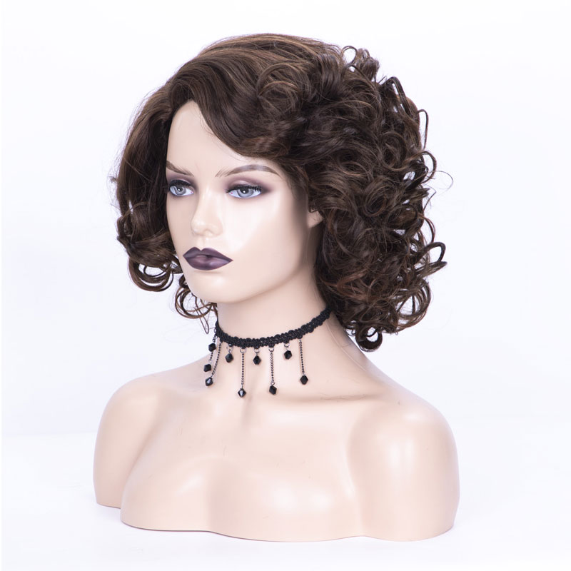 Women's Fashion Brown Party High Temperature Wire Side Points Short Curly Hair Wigs display picture 5