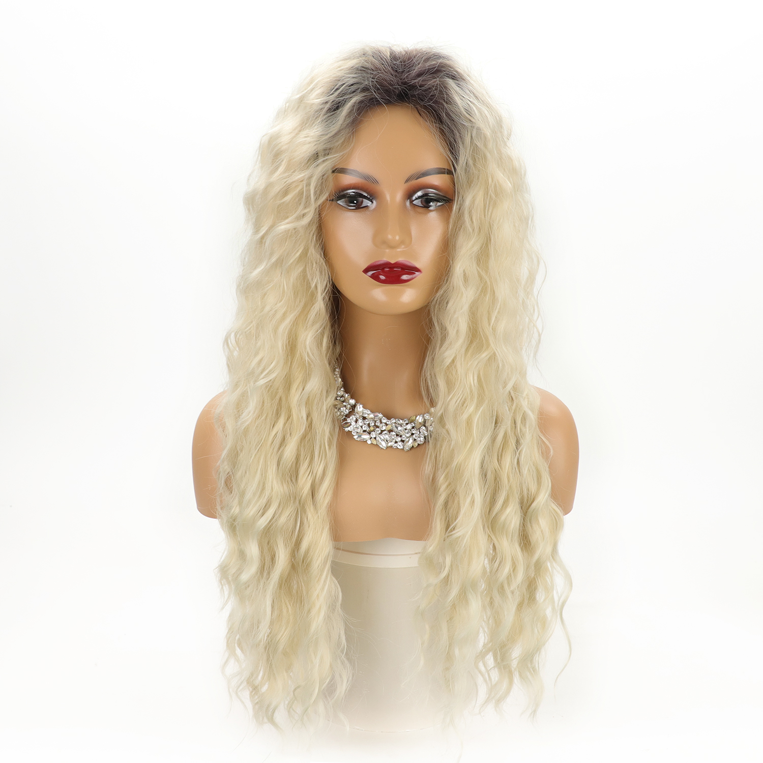 Women's Fashion Gold Party High Temperature Wire Centre Parting Long Curly Hair Wigs display picture 2