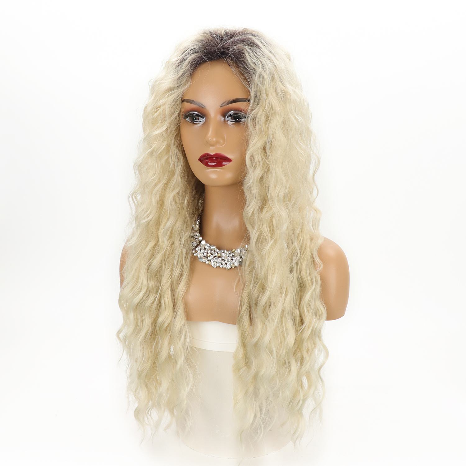 Women's Fashion Gold Party High Temperature Wire Centre Parting Long Curly Hair Wigs display picture 4