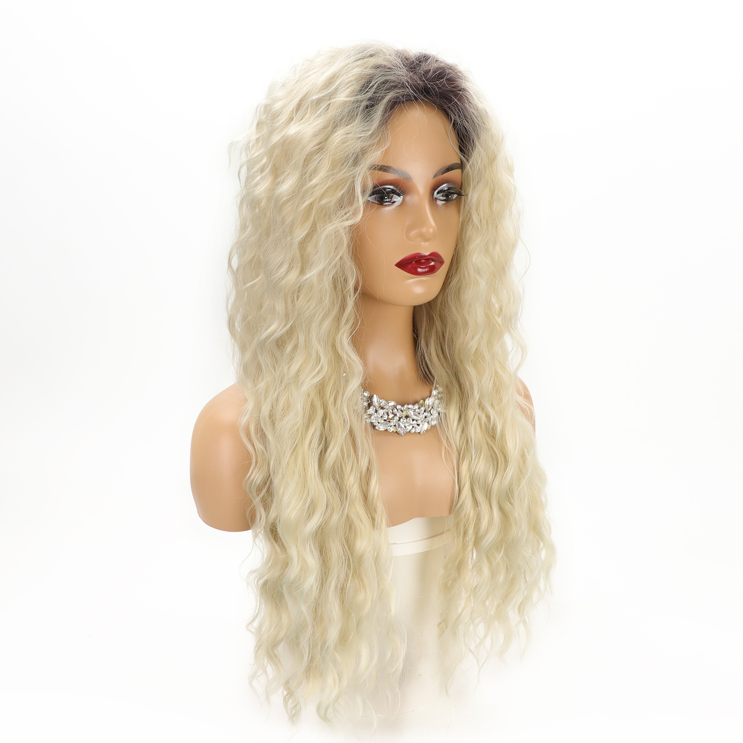 Women's Fashion Gold Party High Temperature Wire Centre Parting Long Curly Hair Wigs display picture 5