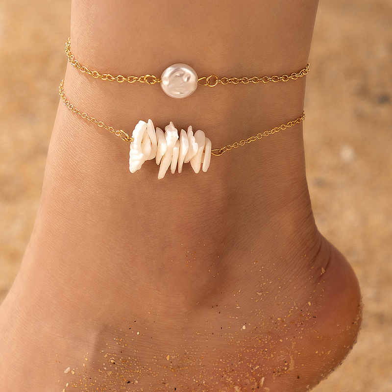 Beach Geometric Alloy Inlay Artificial Pearls Natural Stone Anklet 1 Set display picture 2