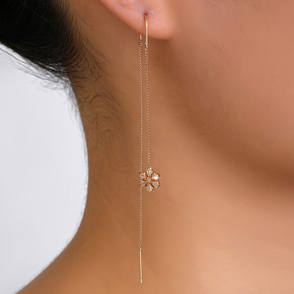 Fashion Round Star Moon Copper Earrings Tassel Zircon Copper Earrings 1 Pair display picture 7