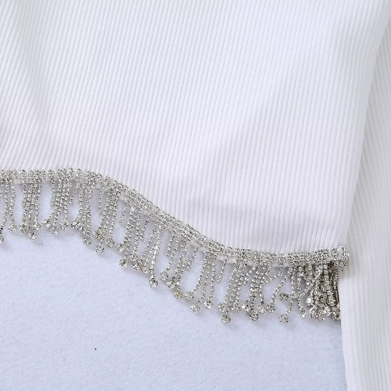 Fashion Solid Color Polyester Round Neck Long Sleeve Beaded Tassel Blouse display picture 5