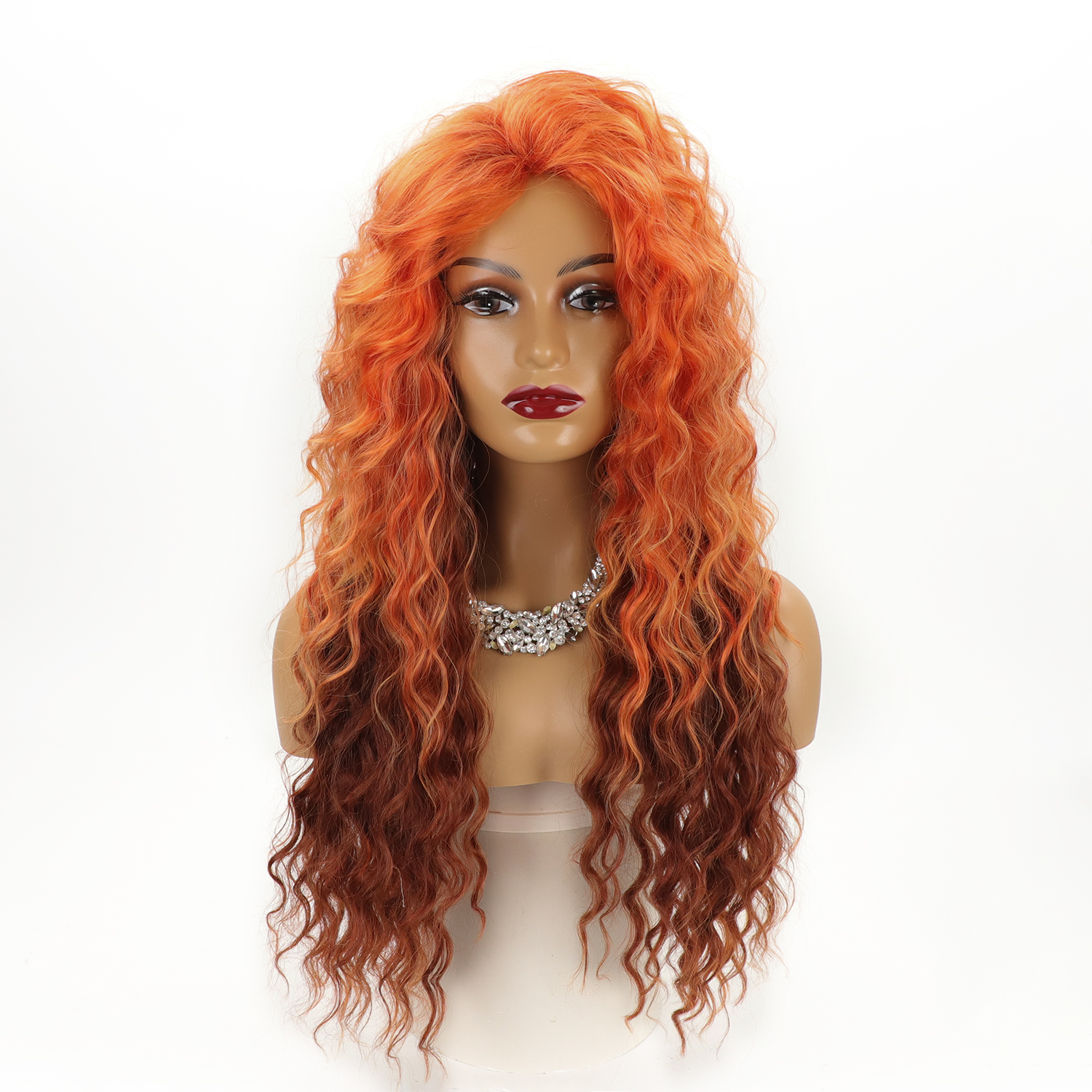 Women's Fashion Orange Party High Temperature Wire Side Points Long Curly Hair Wigs display picture 2