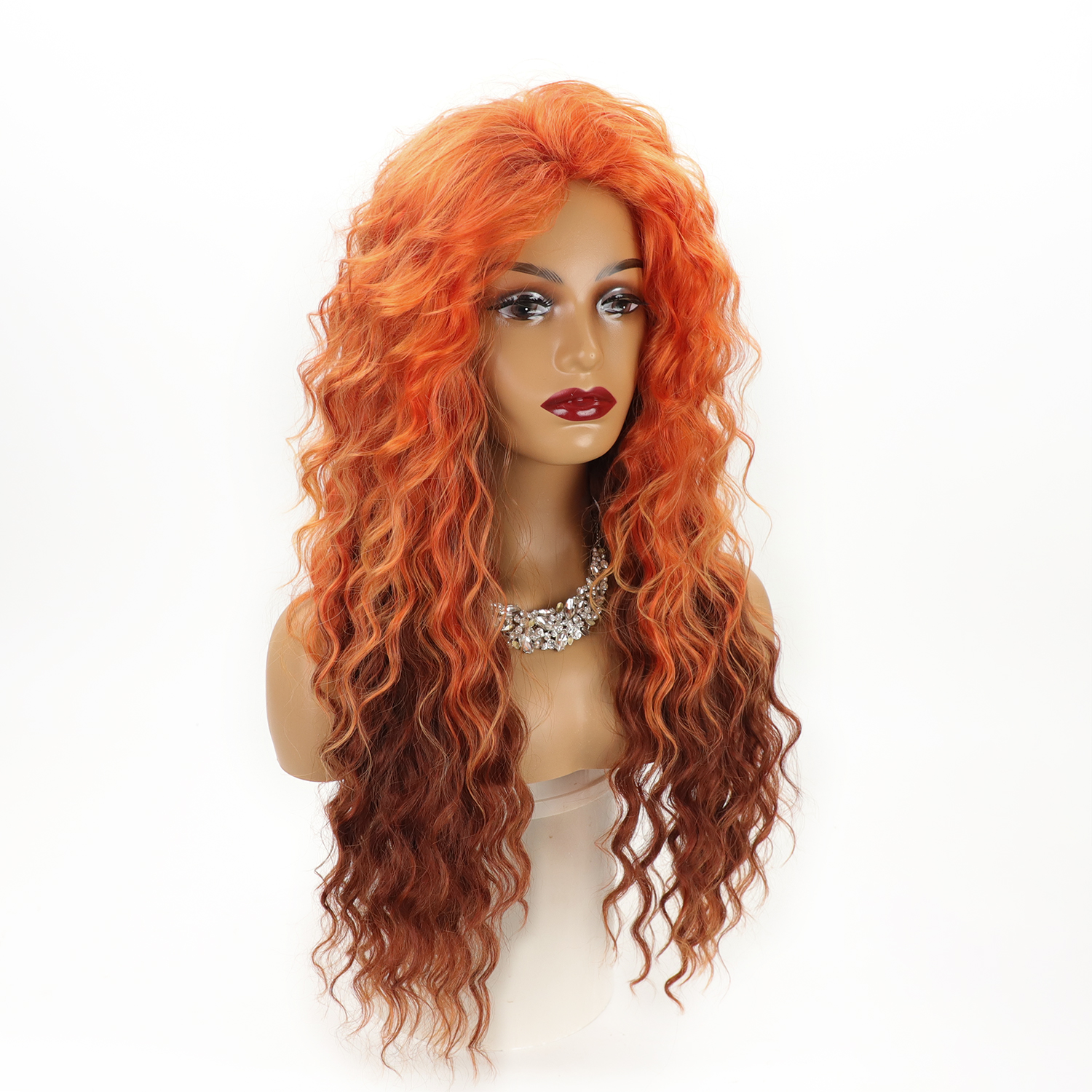 Women's Fashion Orange Party High Temperature Wire Side Points Long Curly Hair Wigs display picture 4