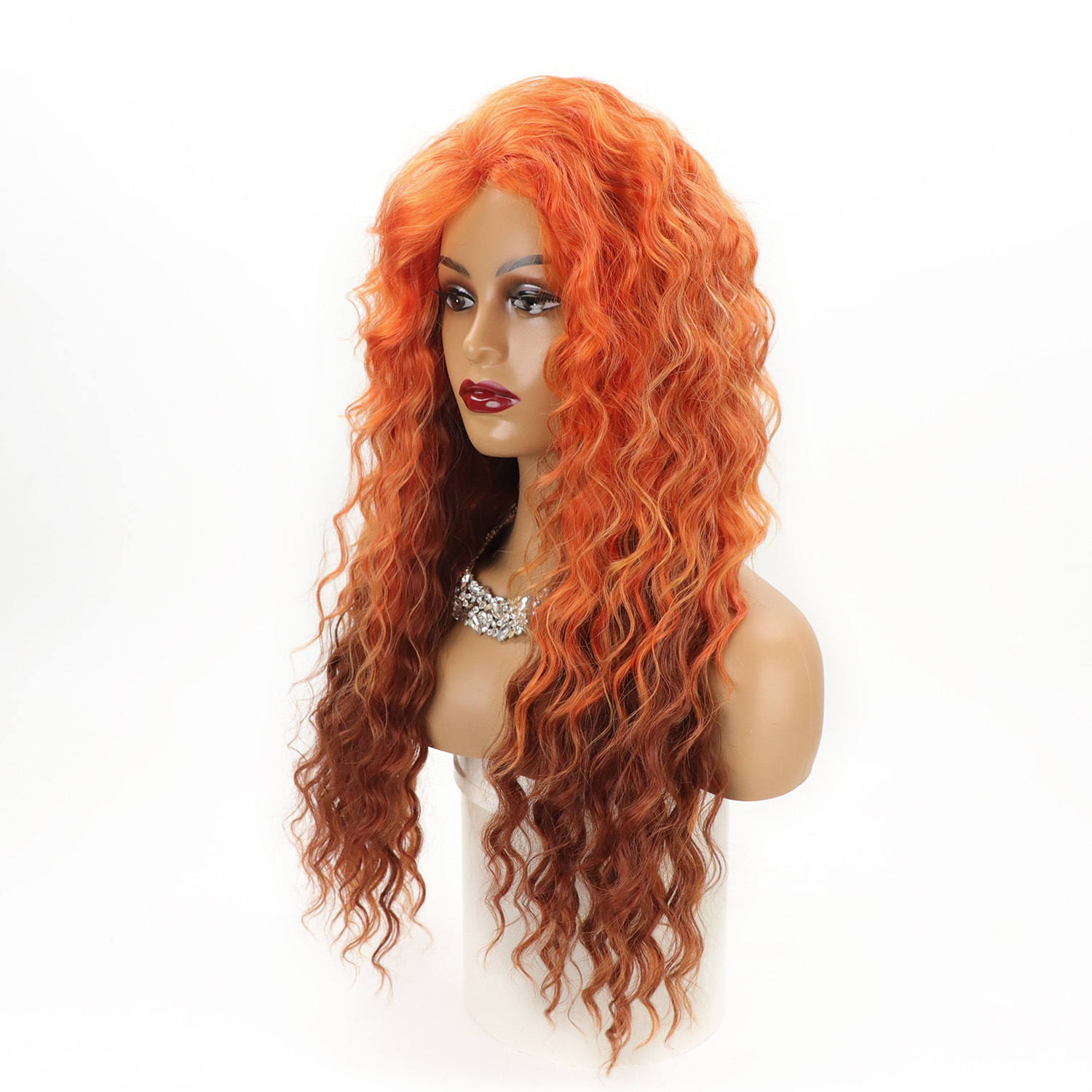 Women's Fashion Orange Party High Temperature Wire Side Points Long Curly Hair Wigs display picture 5