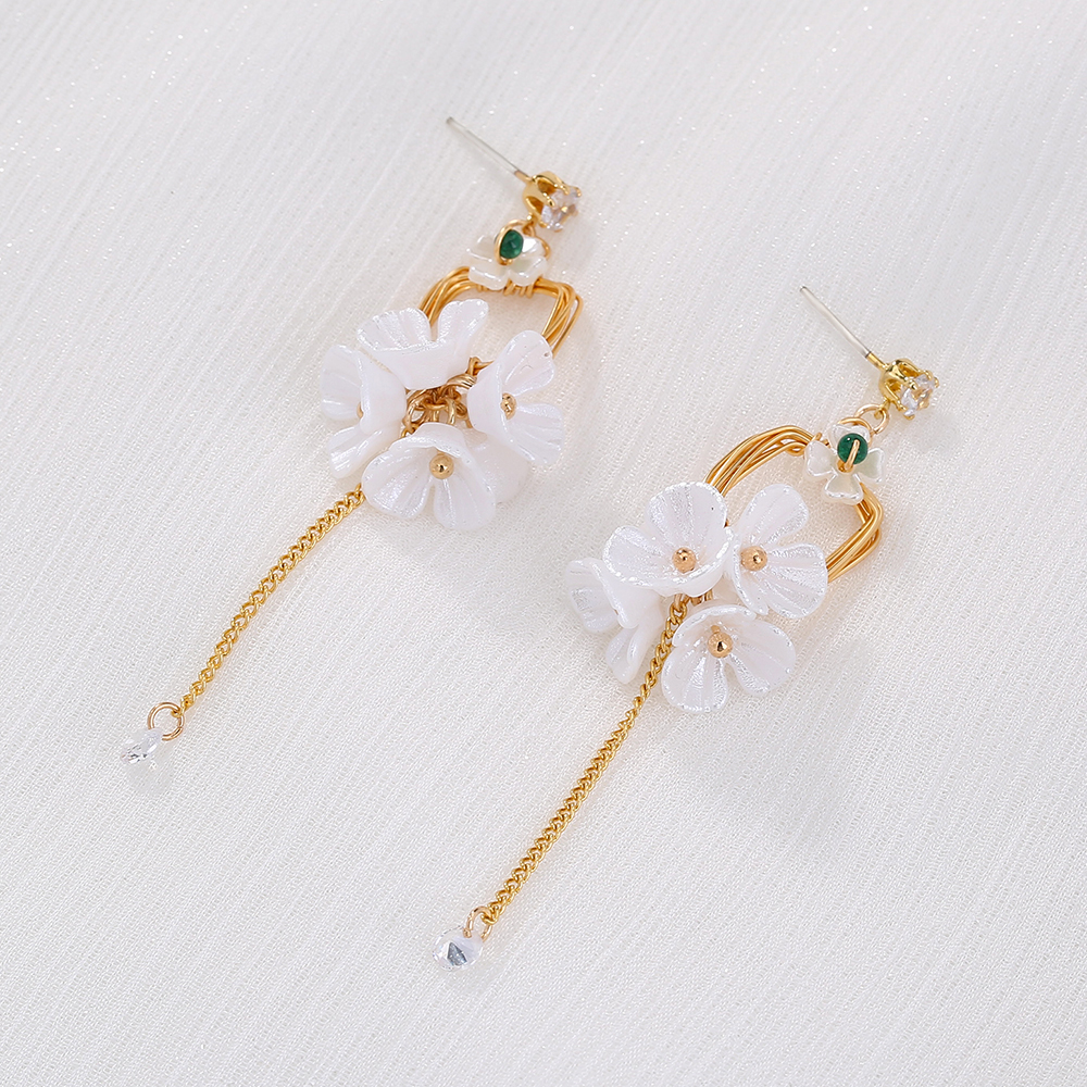Vacation Tassel Flower Copper Earrings Inlay Resin Zircon Copper Earrings 1 Pair display picture 5