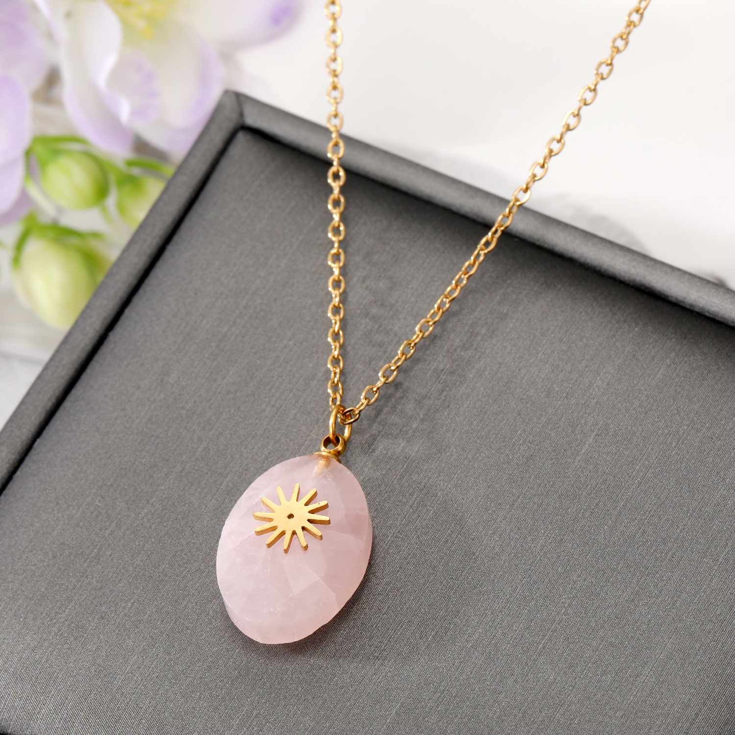 Simple Style Cross Water Droplets Lightning Stainless Steel Pendant Necklace Plating Natural Stone Stainless Steel Necklaces 1 Piece display picture 6