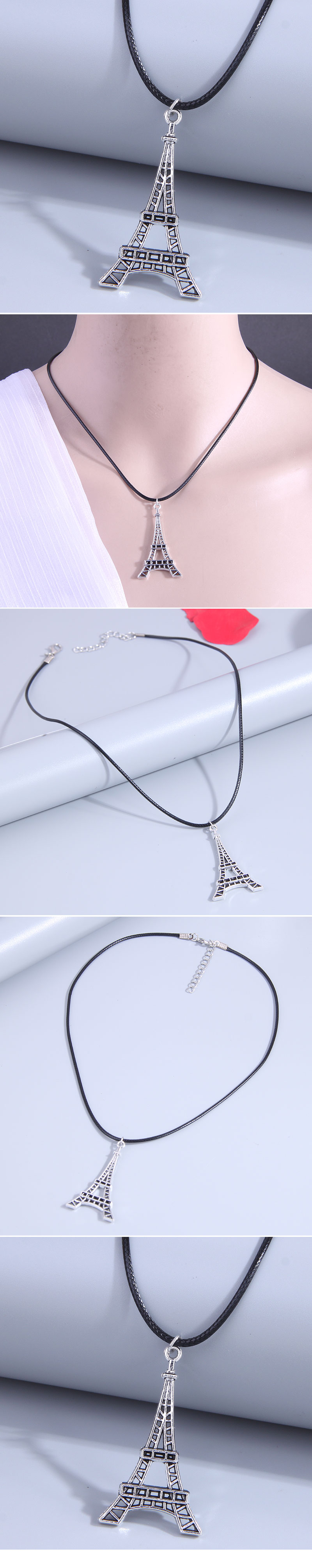 Retro Eiffel Tower Alloy Hollow Out Pendant Necklace 1 Piece display picture 1