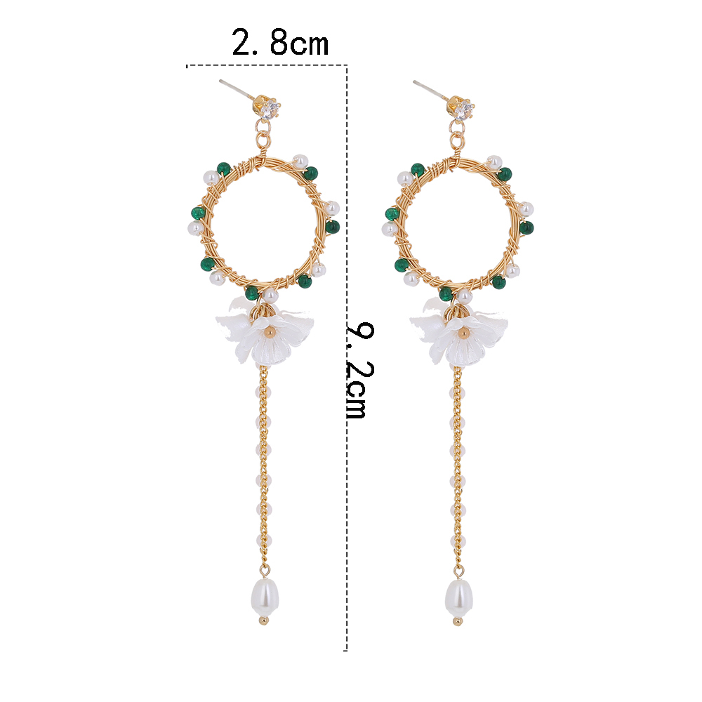 Baroque Style Round Flower Copper Earrings Tassel Artificial Pearls Natural Stone Copper Earrings 1 Pair display picture 7