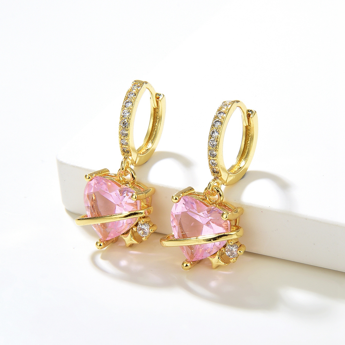 Fashion Heart Shape Copper Dangling Earrings Inlay Zircon Copper Earrings 1 Pair display picture 3