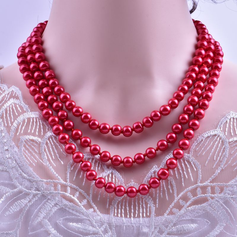 Elegant Solid Color Artificial Pearl Beaded Layered Necklaces 1 Piece display picture 3