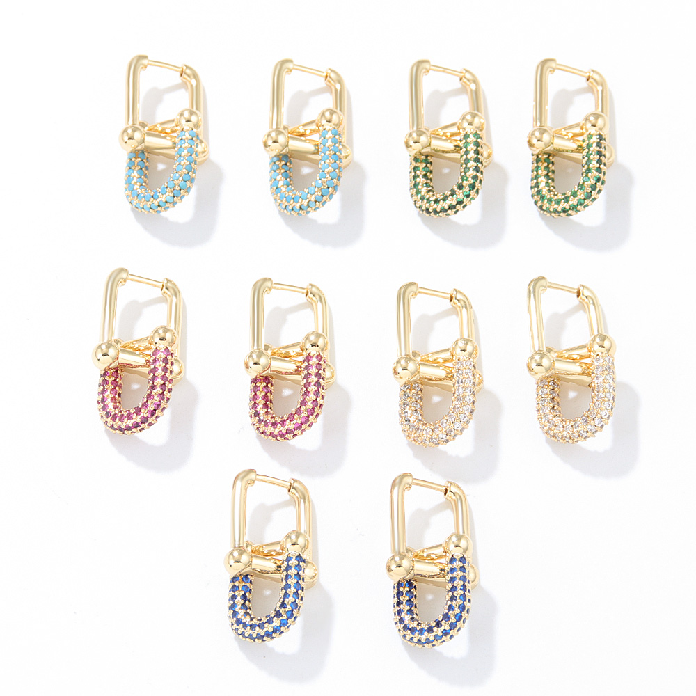 Style Vintage Forme En U Le Cuivre Boucles D'oreilles Plaqué Or Zircon Boucles D'oreilles En Cuivre display picture 4