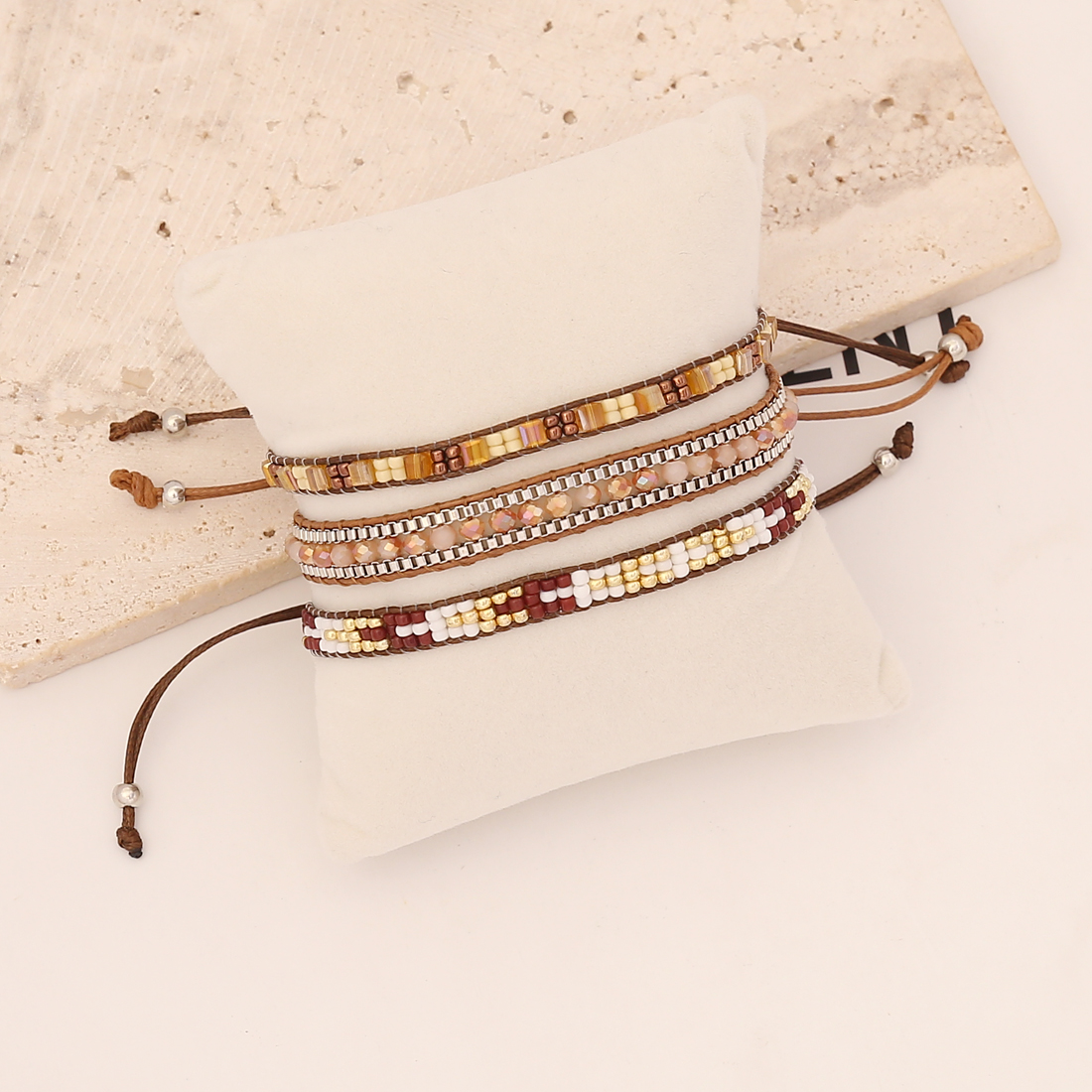 Bohemian Geometric Beaded Artificial Crystal Knitting Bracelets 1 Set display picture 4