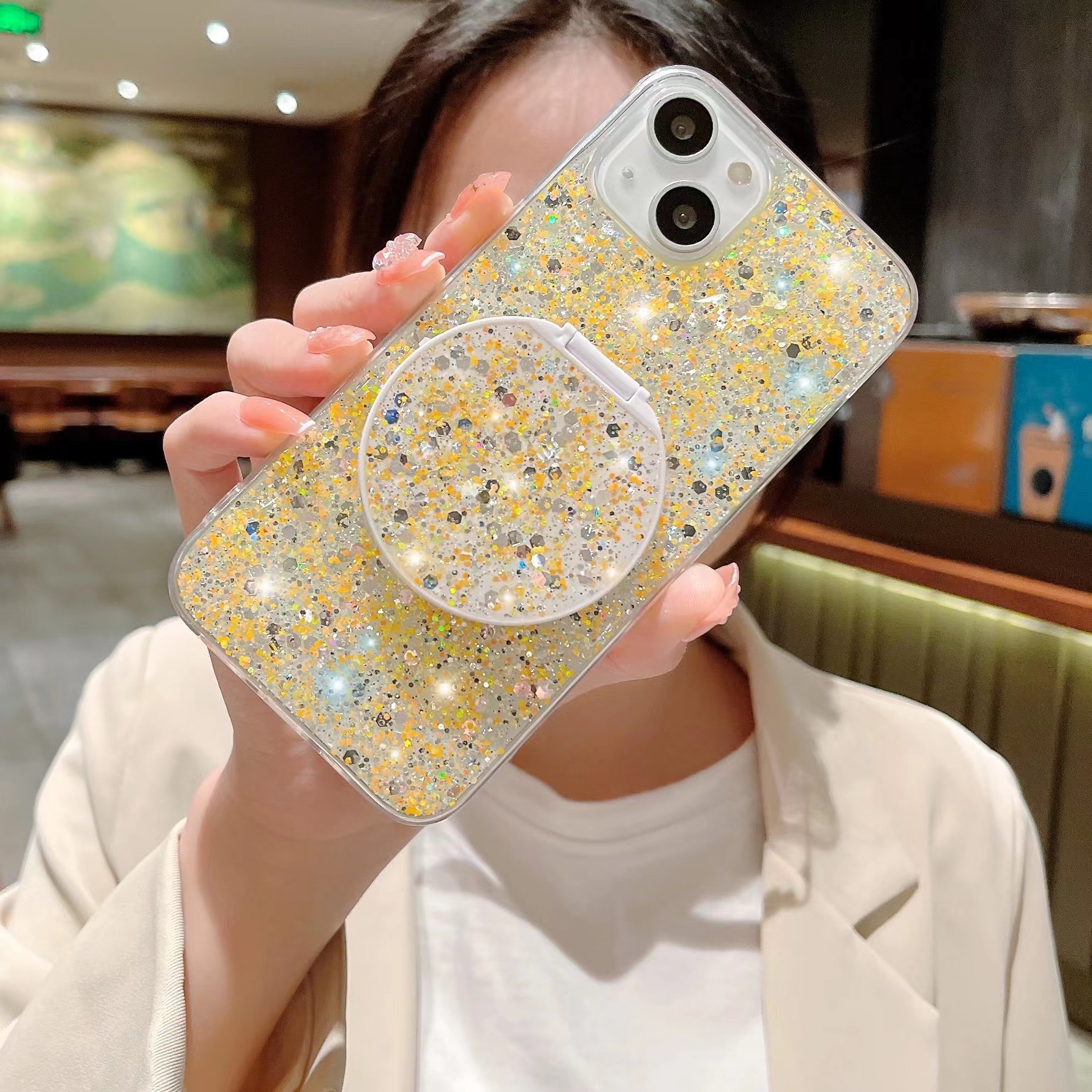 Simple Style Round Sequin Glass Silica Gel  Iphone Phone Cases display picture 3